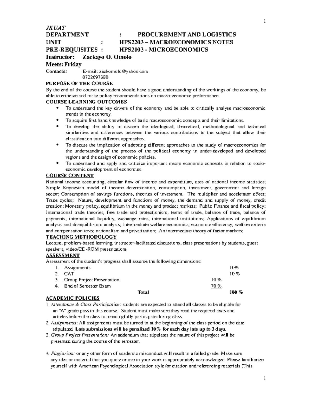HPS2203 Comprehensive Macroeconomics Course Notes and Study Guide - Studocu