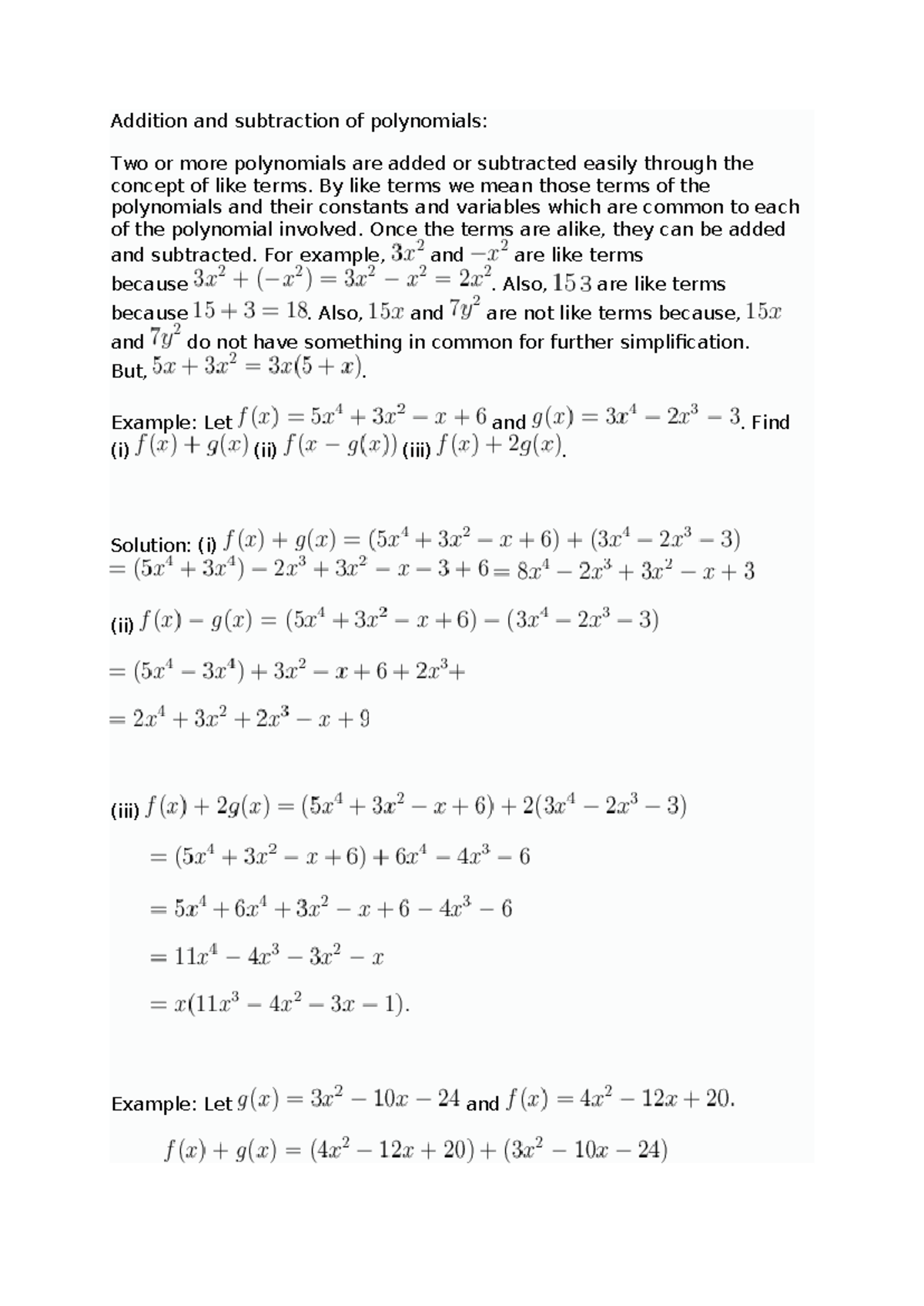 Addition and subtraction of polynomials - By like terms we mean those ...