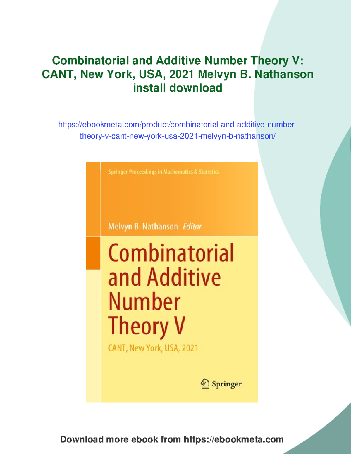 Combinatorial and Additive Number Theory V: CANT 2021 Proceedings - Studocu