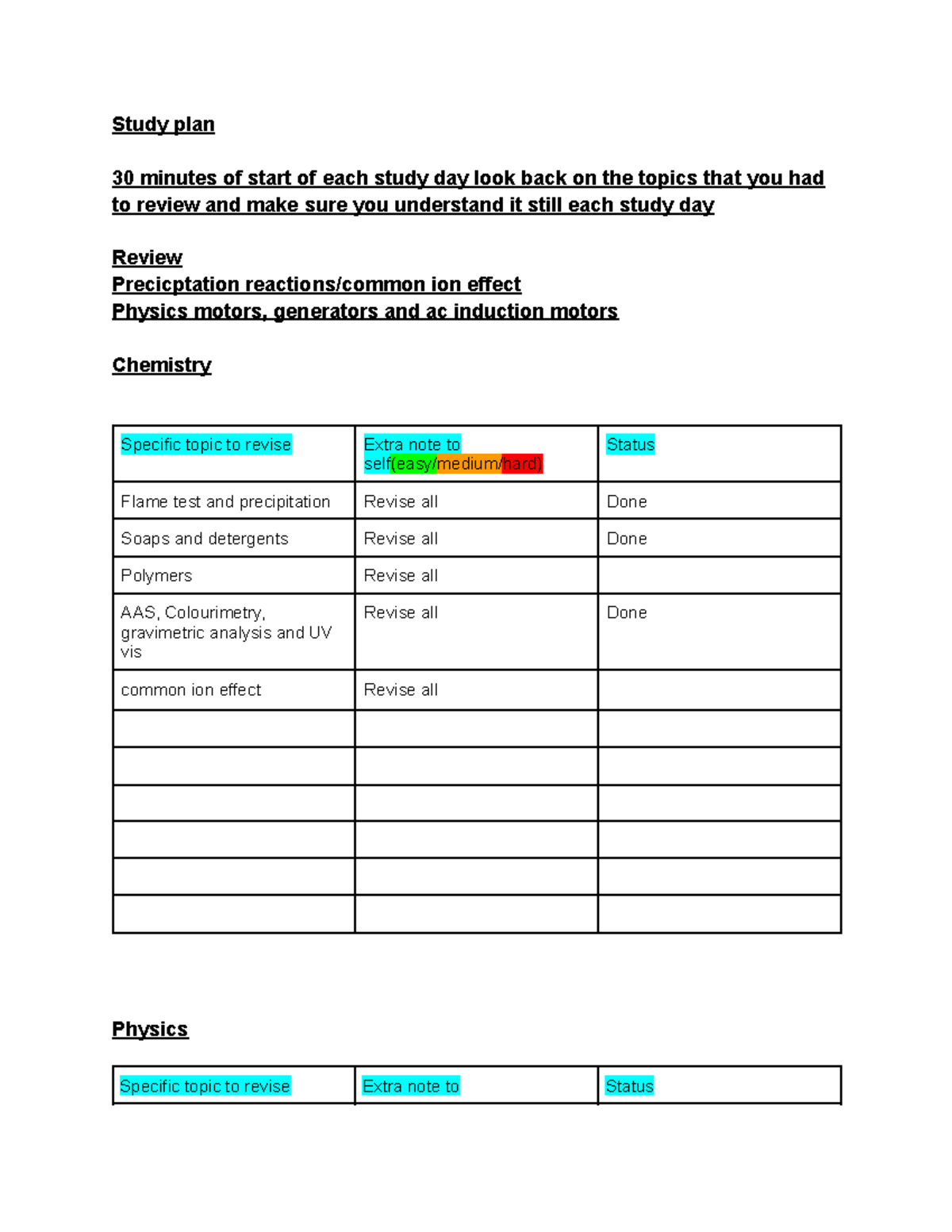 HSC Trials Study Plan - Daily Revision Schedule - Studocu