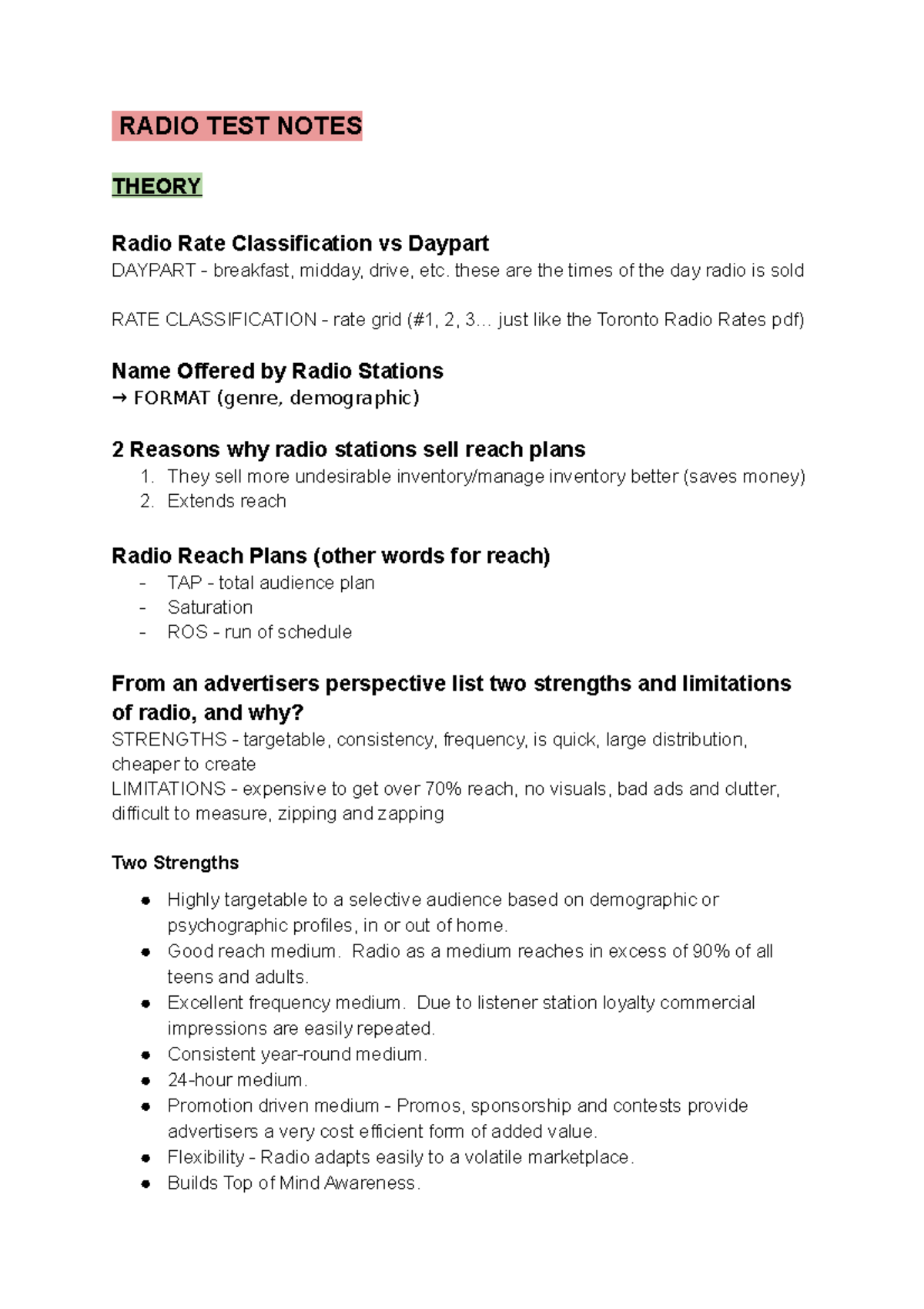 ADV322 - Radio Test Review - RADIO TEST NOTES THEORY Radio Rate ...
