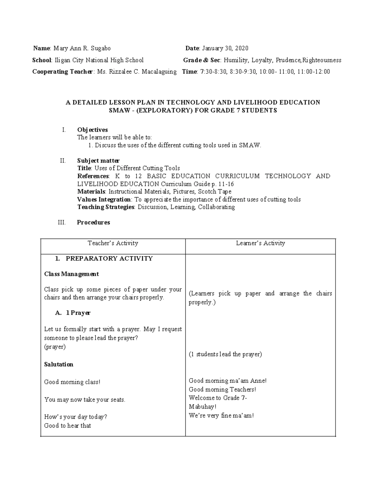 Grade 7 TLE Lesson 1: Classification of Hand Tools in SMAW - Studocu