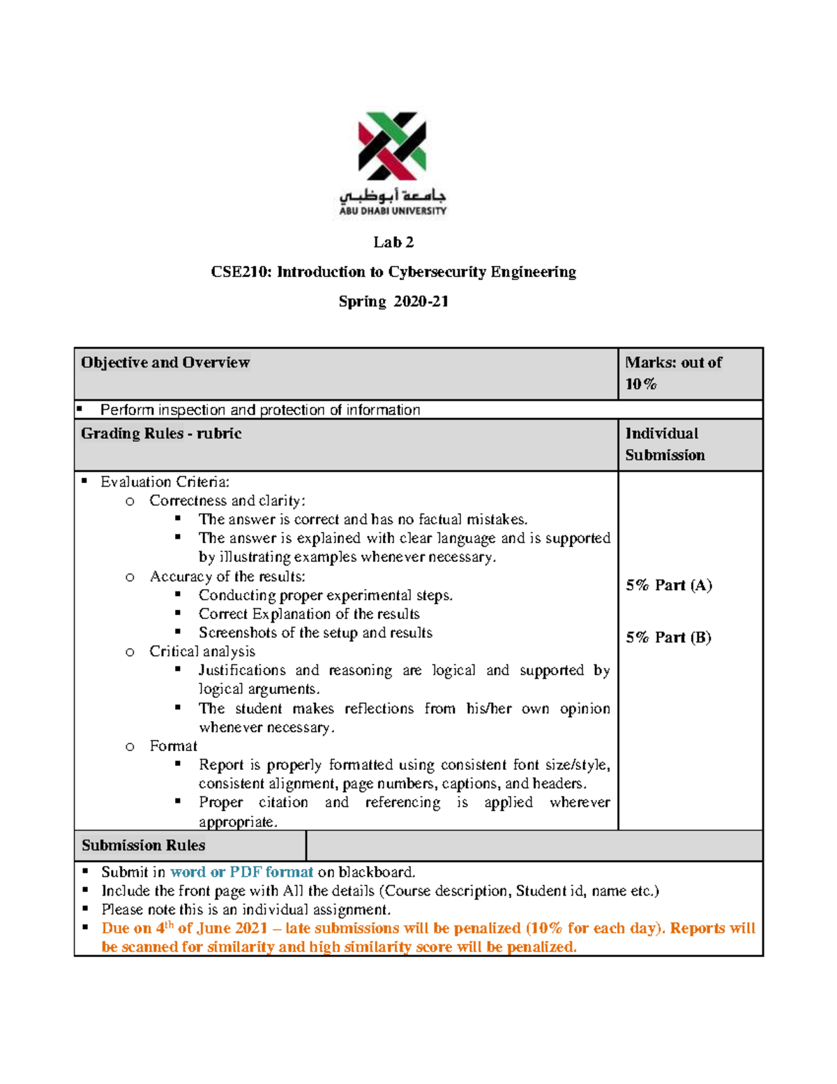 Lab 2 - Lab 2 CSE210: Introduction to Cybersecurity Engineering Spring ...