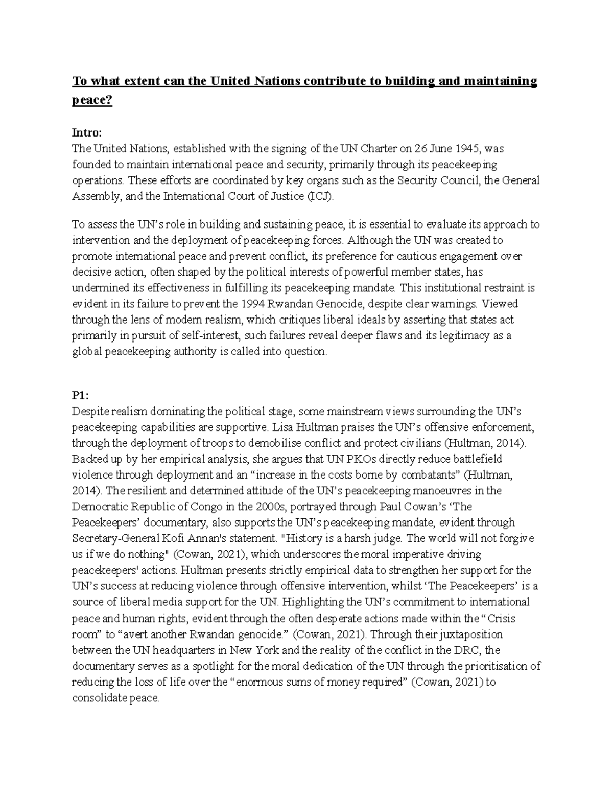 INTP113 Essay: Evaluating the UN's Role in Peacebuilding and Its ...