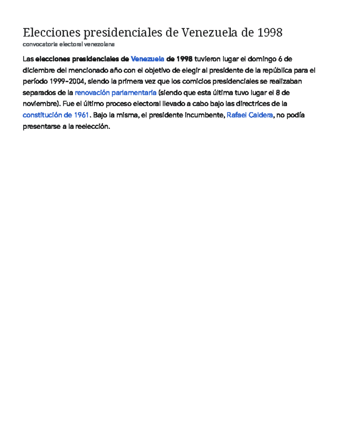 Elecciones presidenciales de Venezuela de 1998: Contexto y Resultados ...