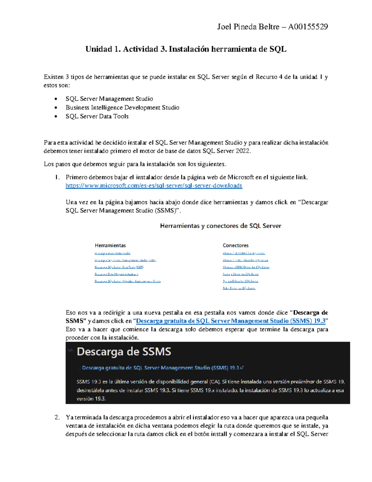Instalación de SQL Server Management Studio - Unidad 1 Actividad 3 ...