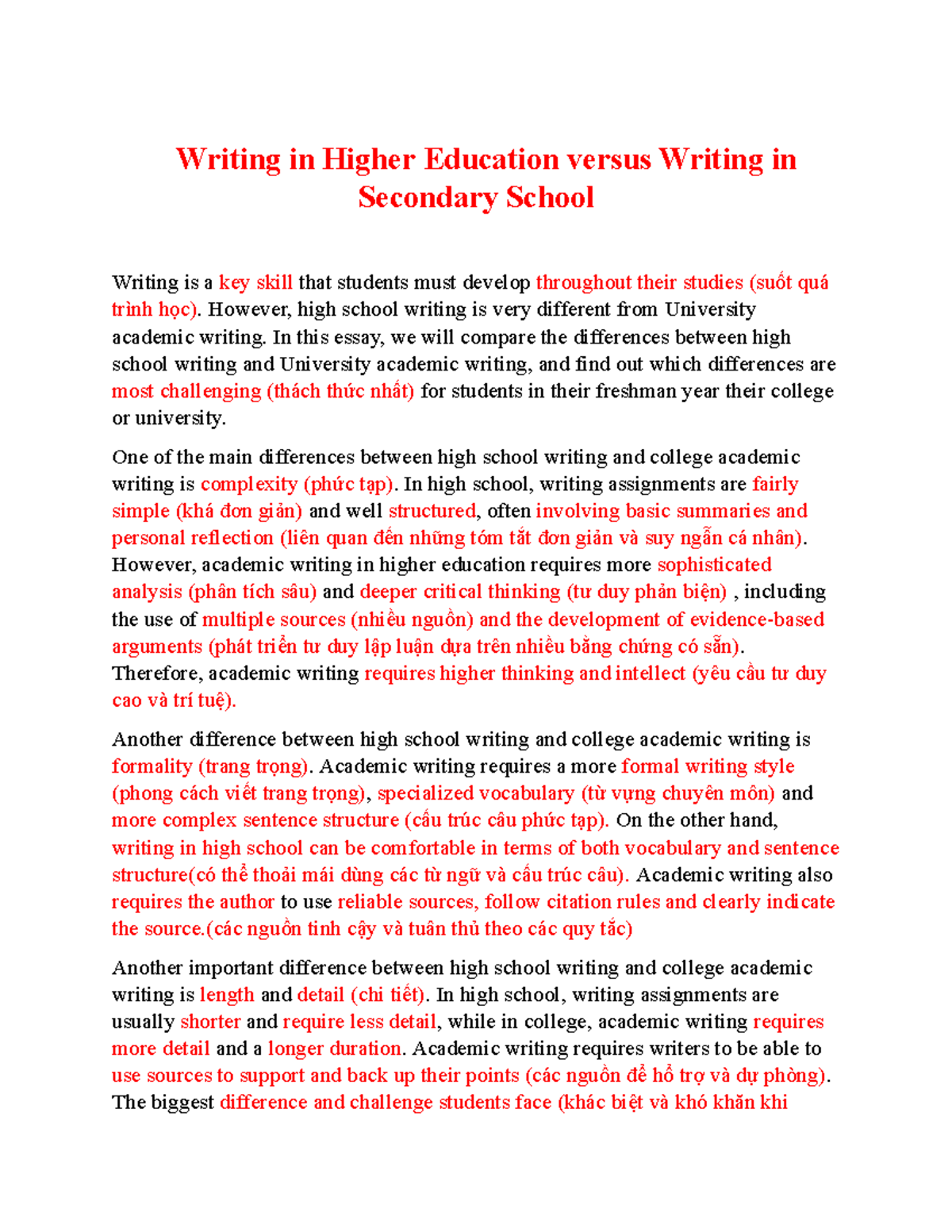Comparing Writing in Higher Ed (HE) vs Secondary School: Key Challenges ...