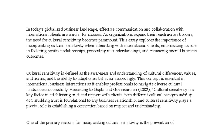 C716 Task One - Importance of Cultural Sensitivity in Intl. Business ...