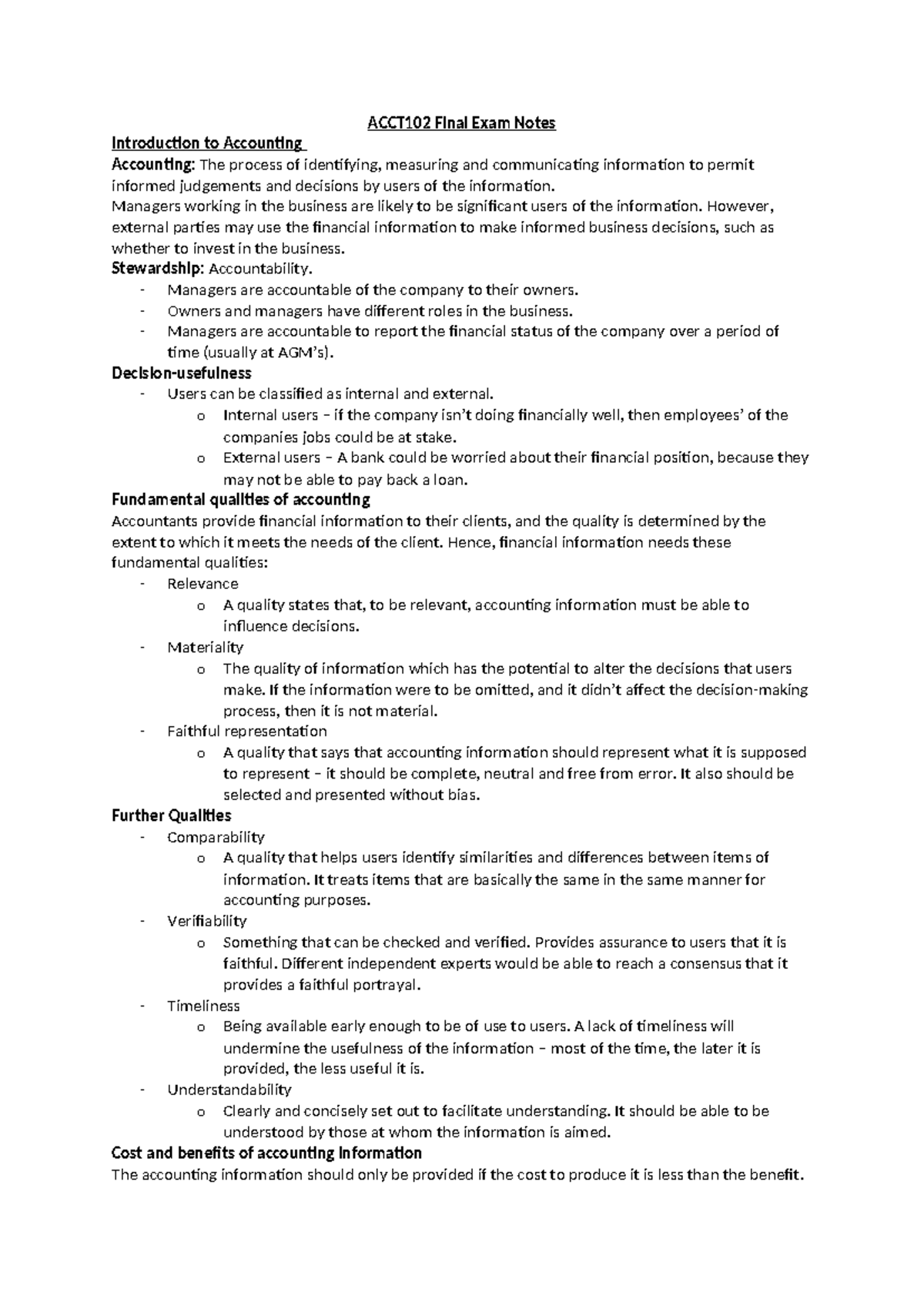 ACCT102 Final Exam Study Guide: Key Concepts & Notes - Studocu