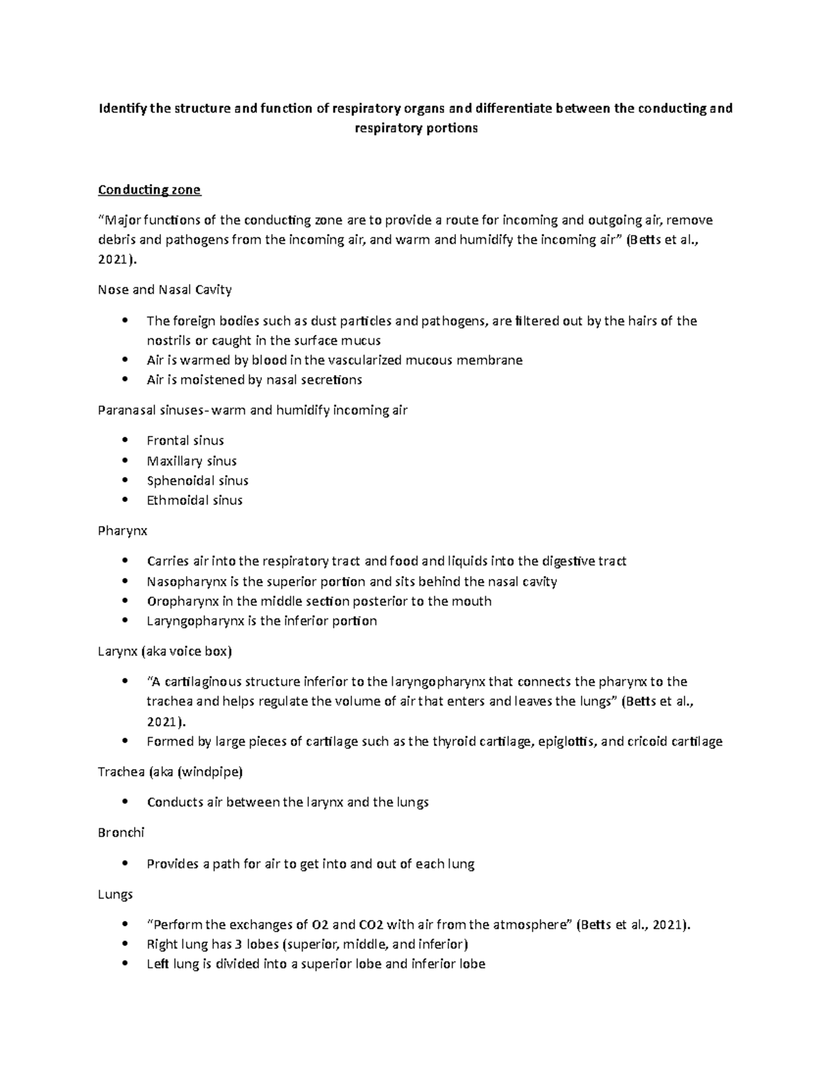 Week 5 - Discussion on Respiratory System Structure & Function - Studocu