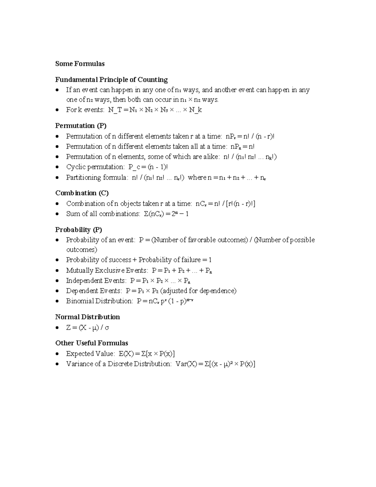 Fundamental Principles of Counting and Probability Formulas (MATH 101 ...