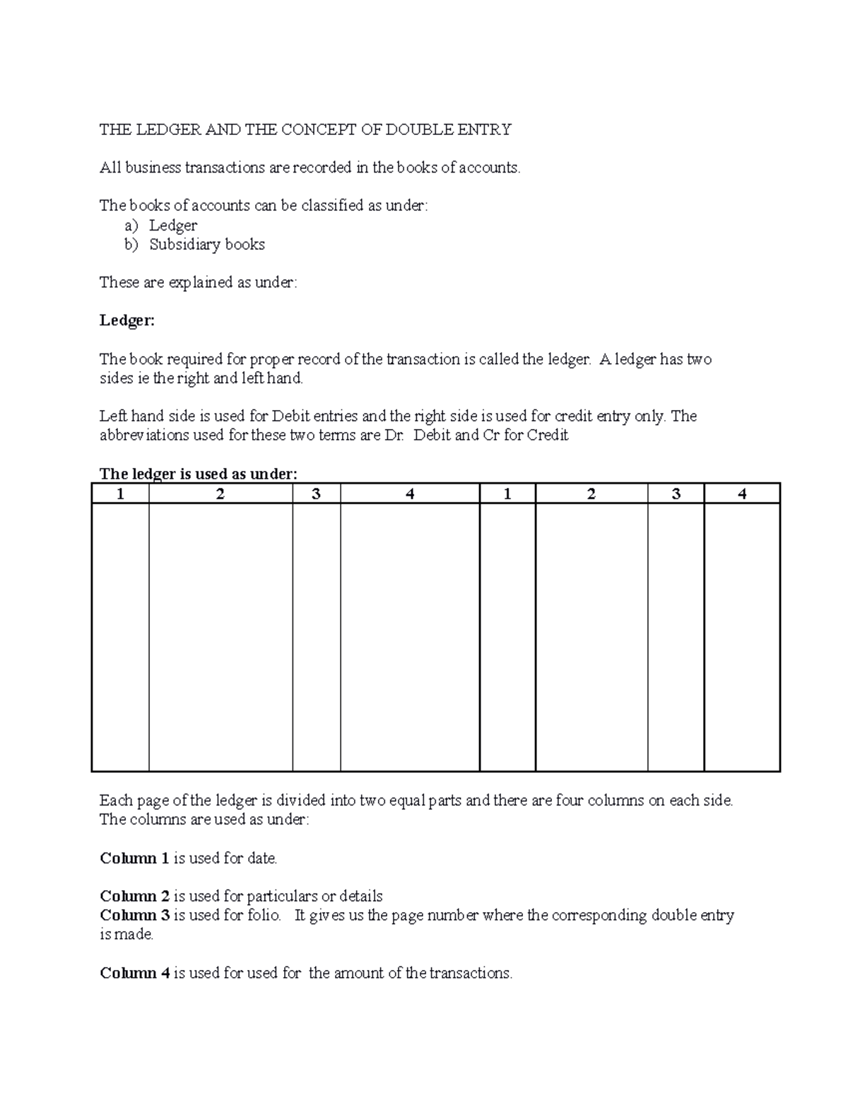 The Ledger and the Double Entry Concept in Accounting Principles - Studocu
