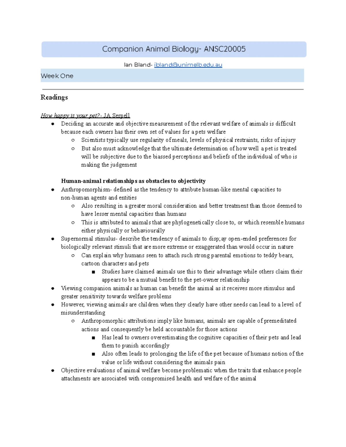 Lecture 1 Notes: Understanding Companion Animal Biology - Studocu