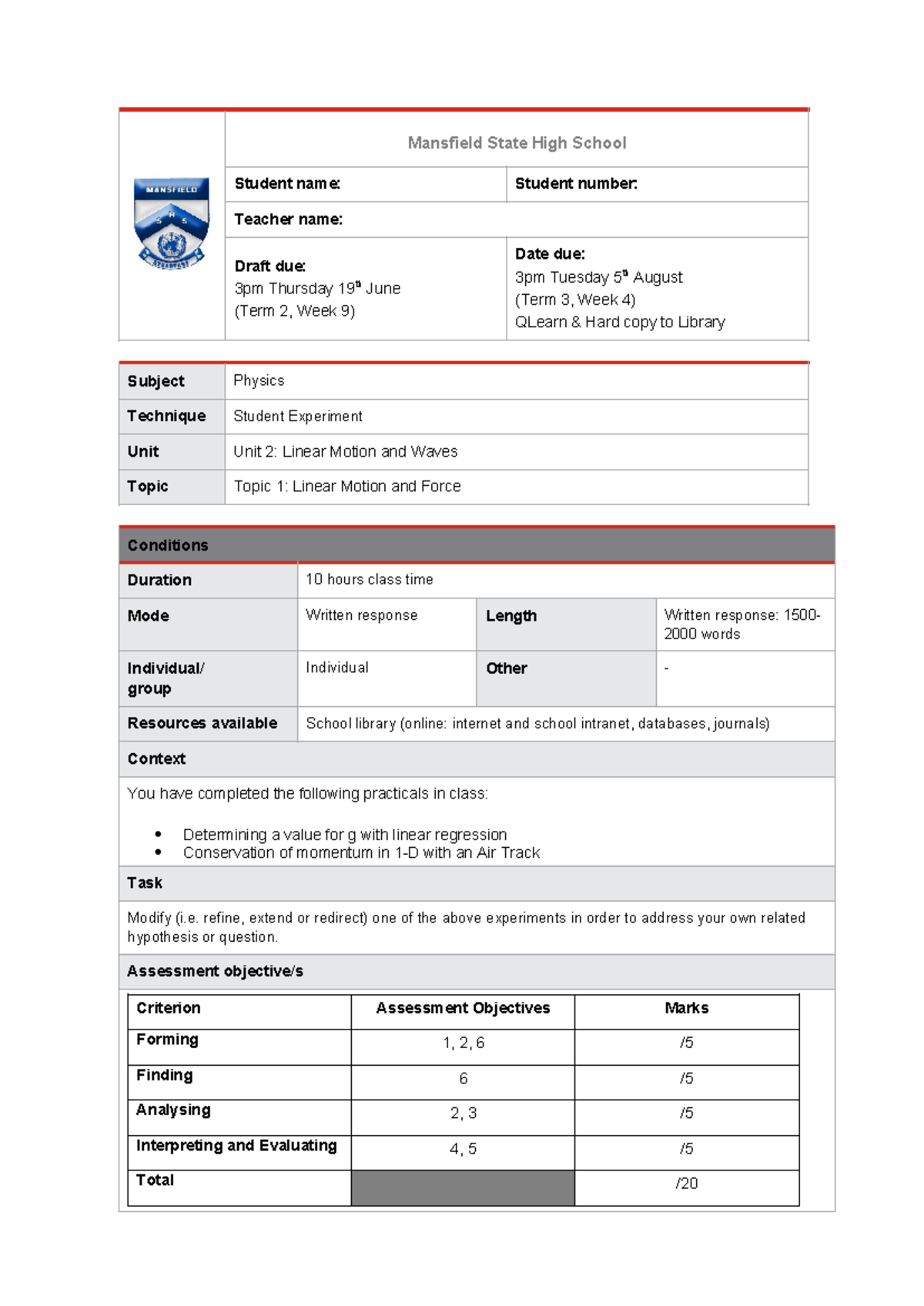 FIA3 2025 Student Experiment: Modifying Linear Motion & Force Practical ...