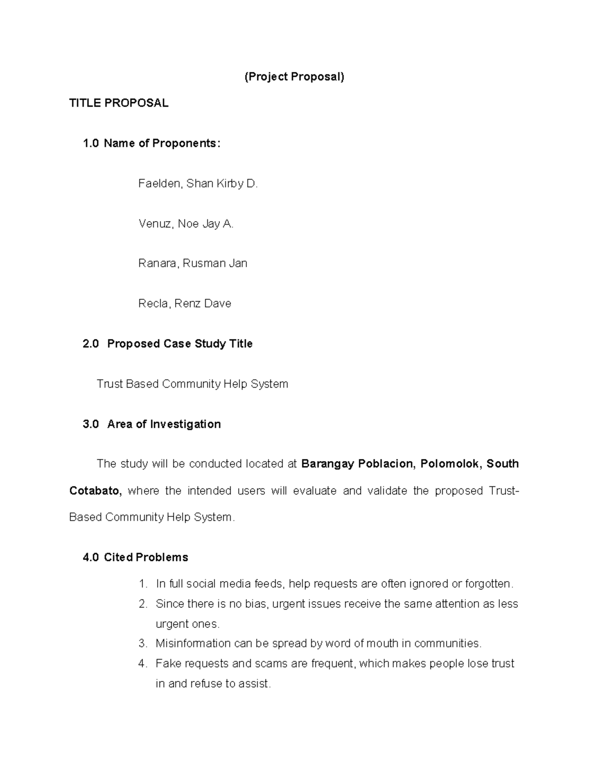Project Proposal: Trust Based Community Help System (Case Study) - Studocu