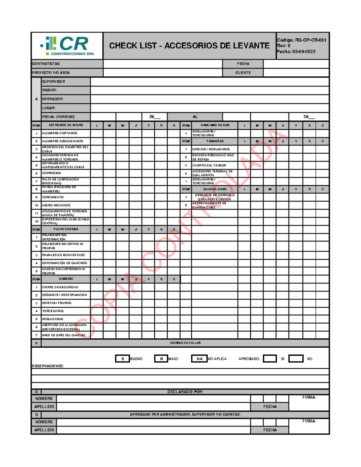 RG-OP-CR-001 Check list - Accesorios de levante - ITEM L M M J V S D ...