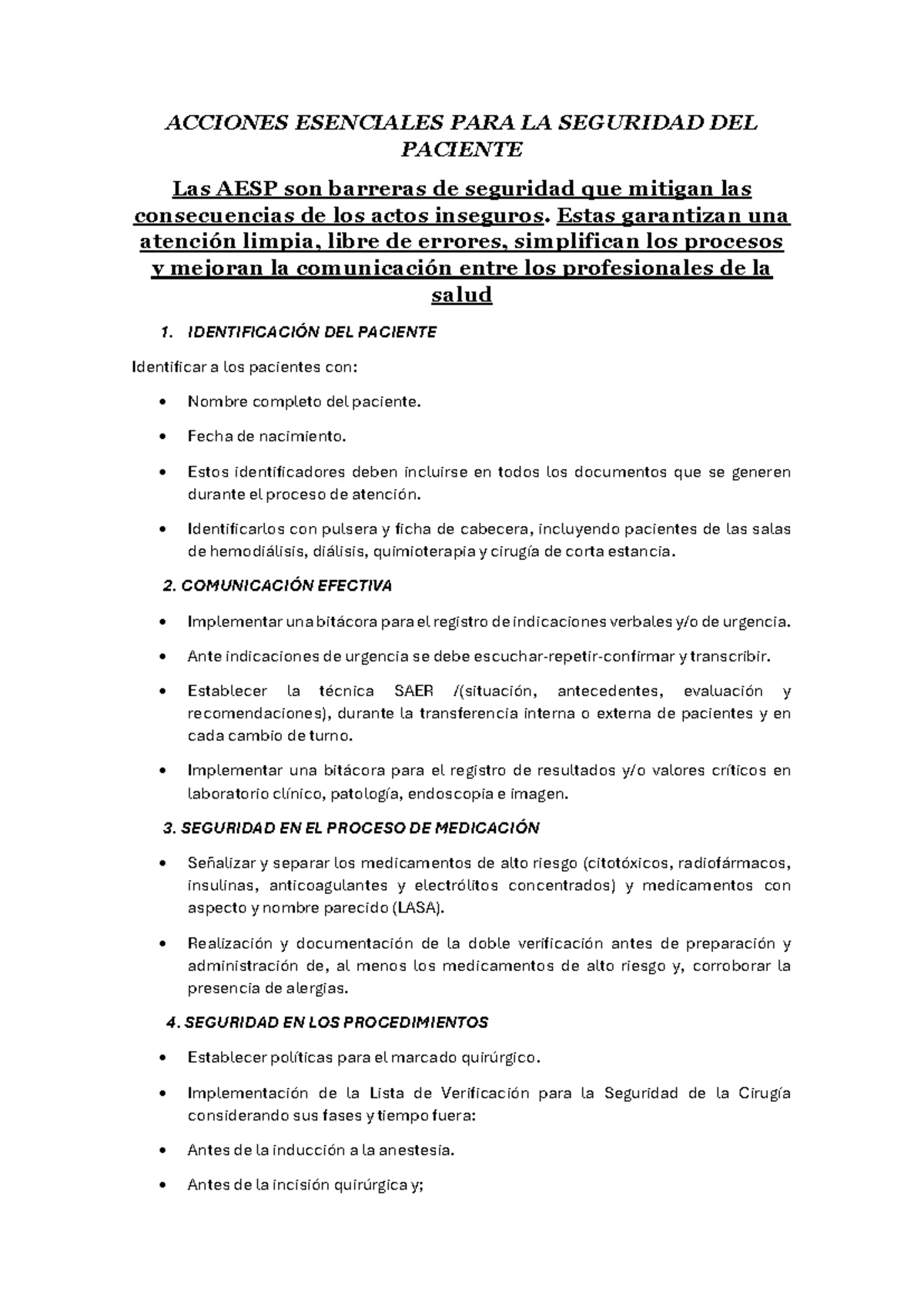 Acciones Esenciales para la Seguridad del Paciente (AESP) - Guía ...