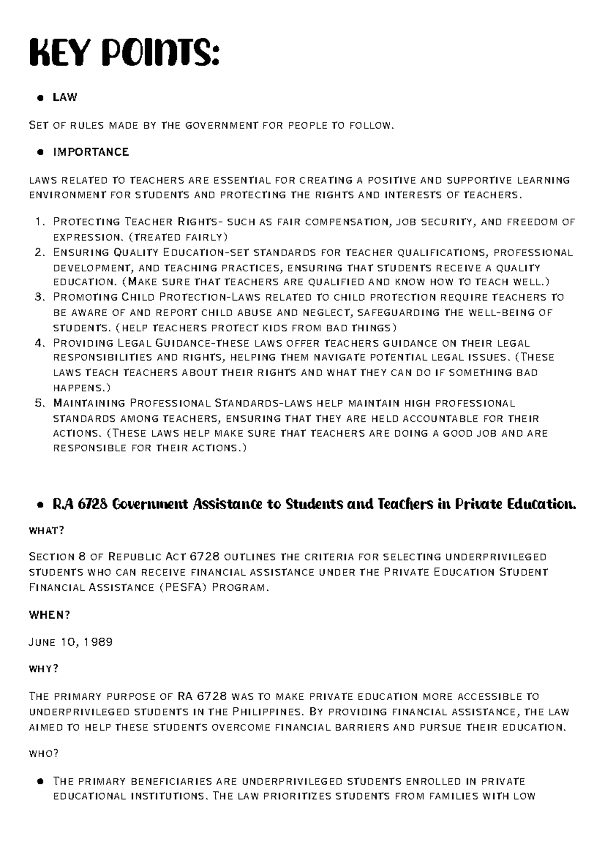 RA 6728: Key Points on Government Assistance for Students - Studocu