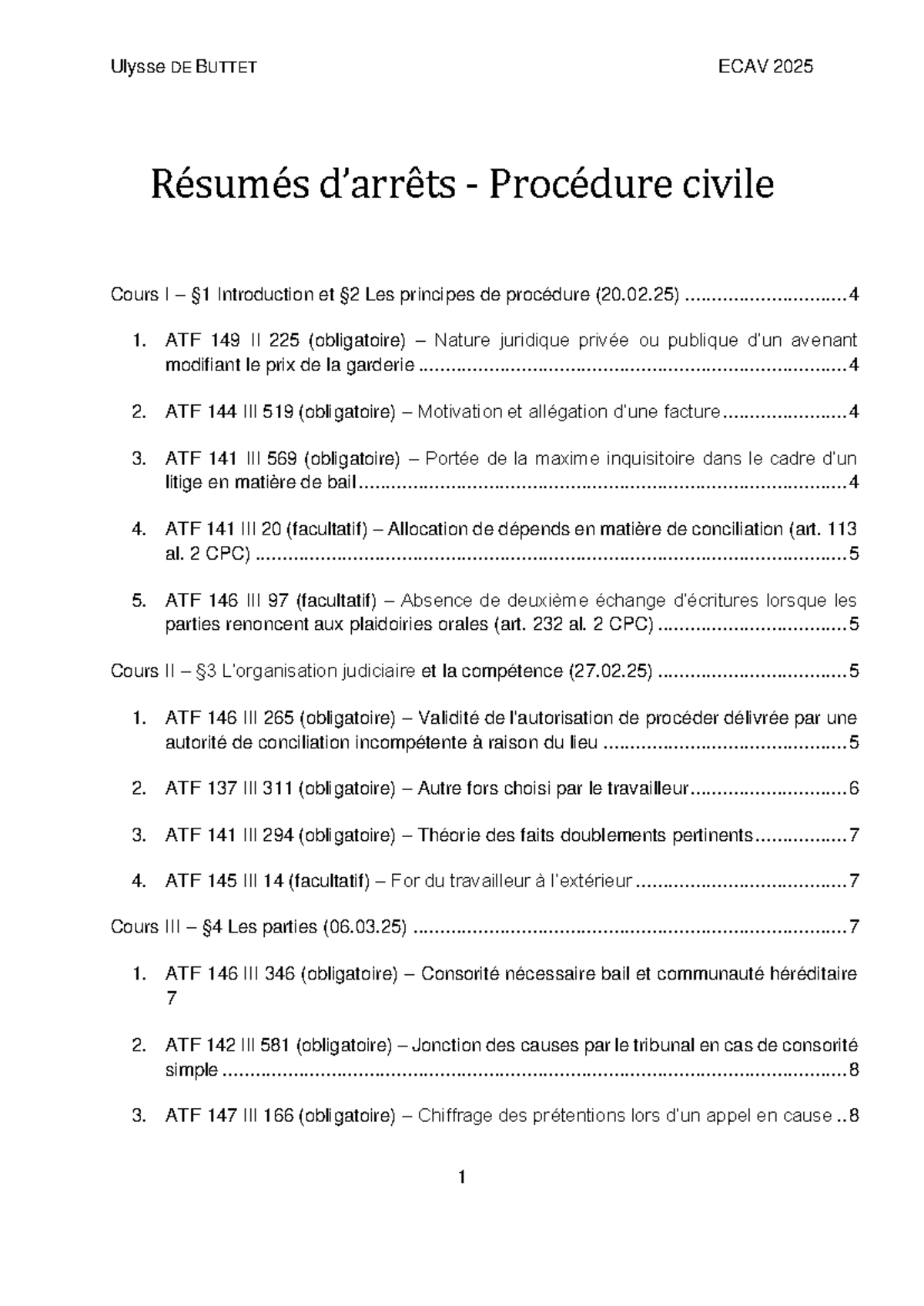 Résumés d'arrêts - Procédure civile - Ulysse DE BUTTET ECAV 2025 - Studocu