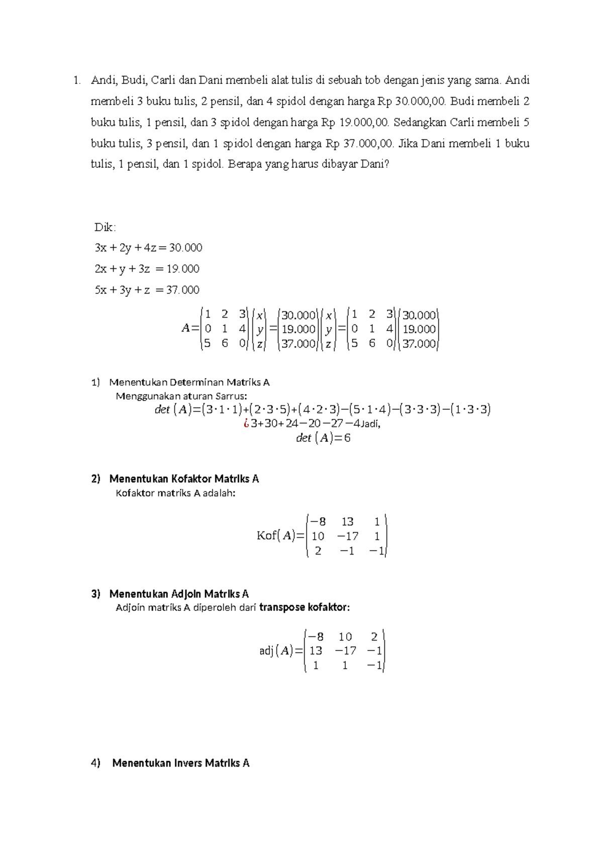 Determinan Matriks A dan Kofaktor - Matematika 101 - Studocu