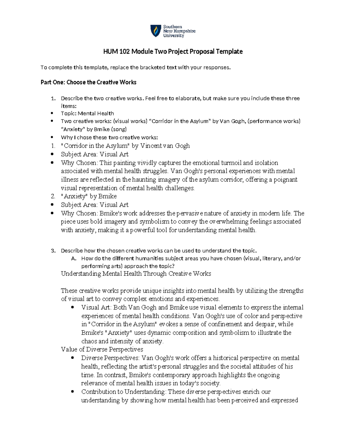HUM 102 Module Two Project Proposal: Exploring Mental Health Through ...