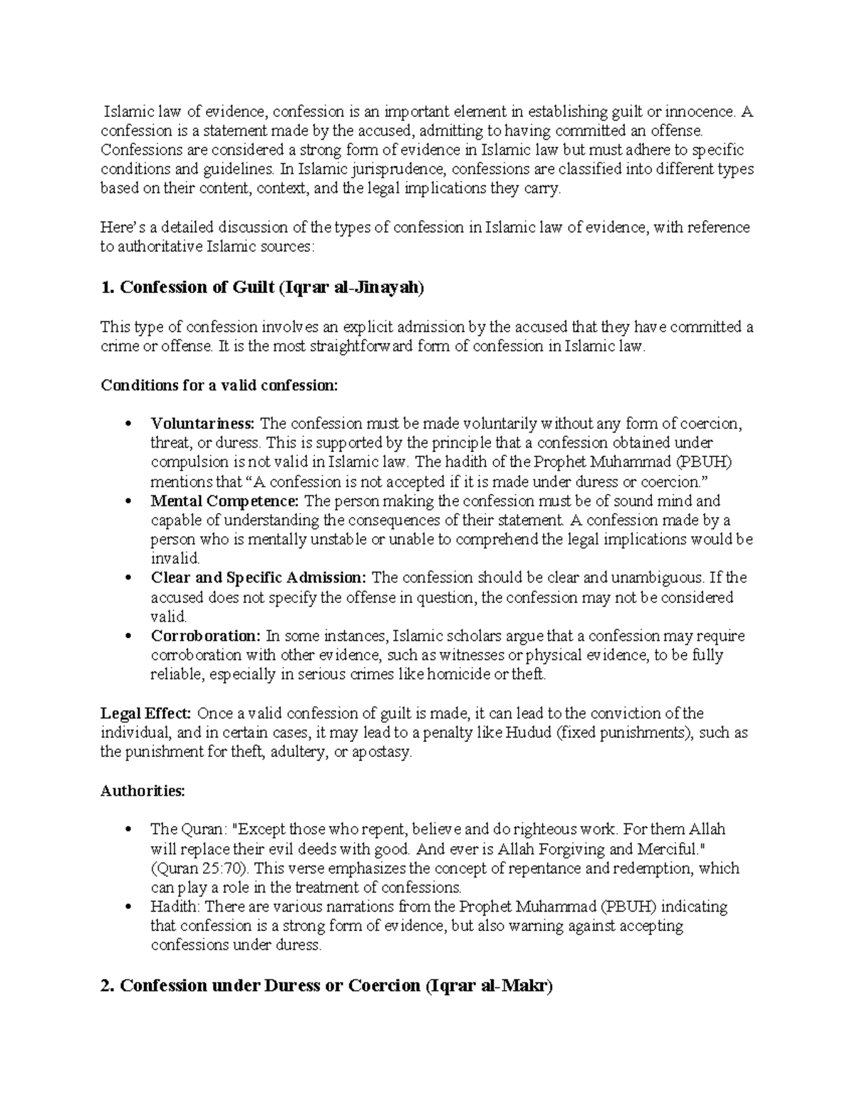 Islamic Law of Evidence: Types of Confessions Explained (Course Code ...