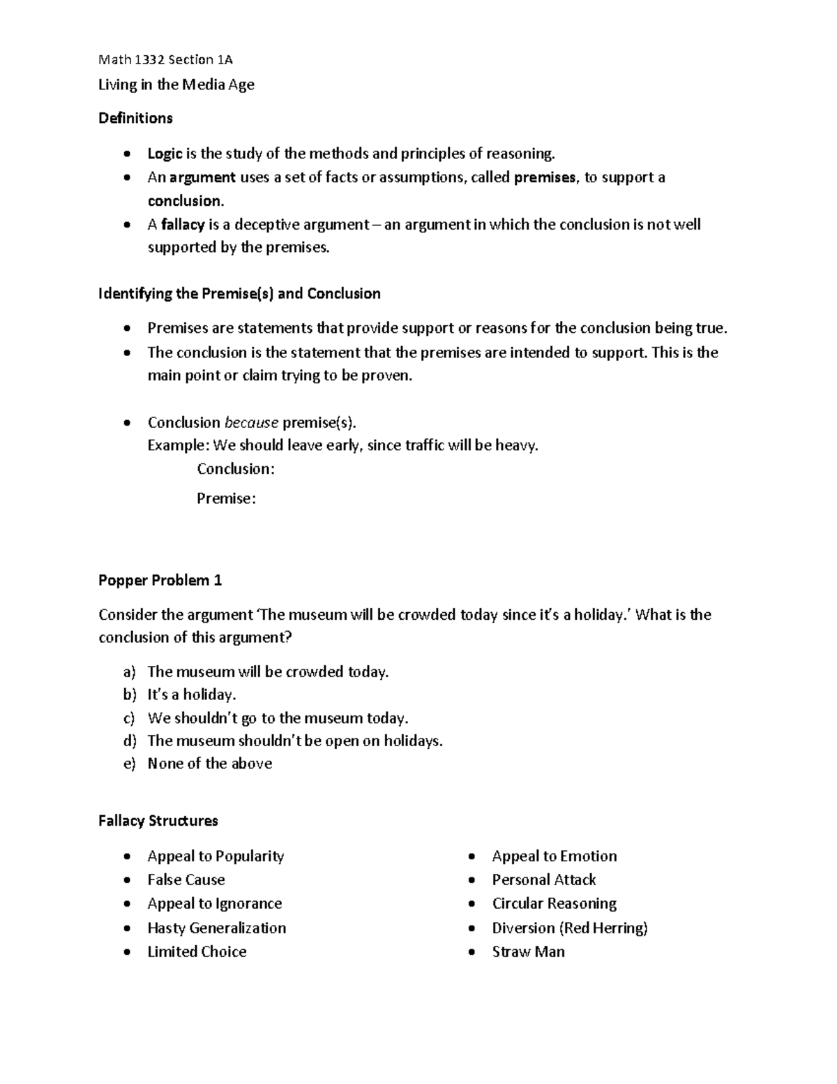 Math 1332 Section 1A: Understanding Logical Fallacies in Media - Studocu