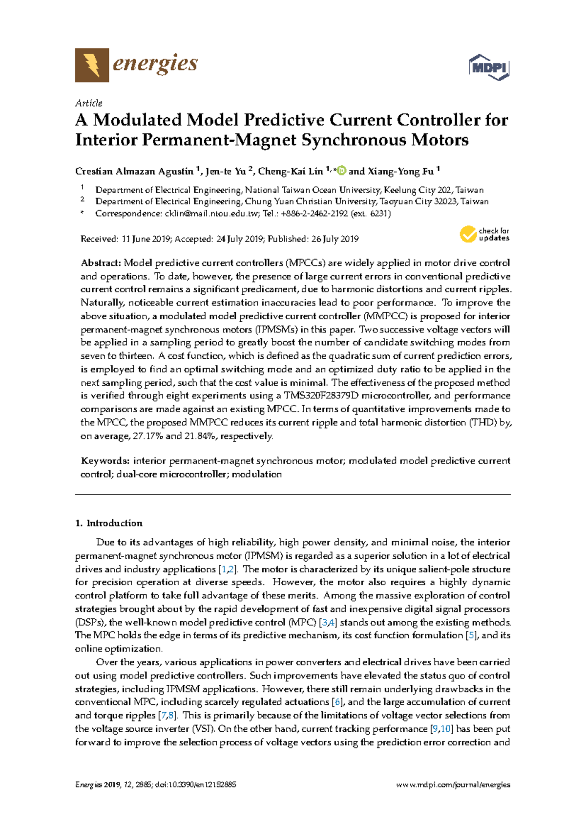 A Modulated Model Predictive Current Controller for Interior Permanent ...
