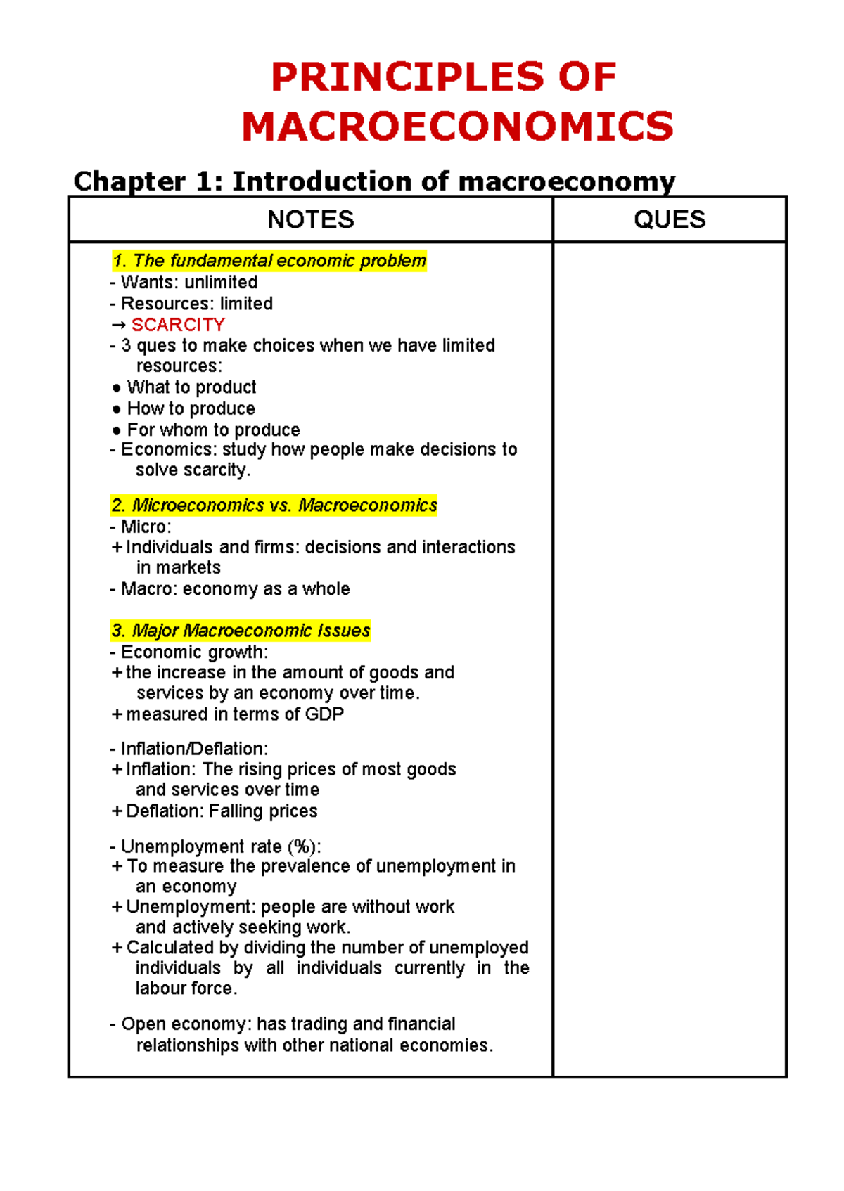PRINCIPLES OF MACROECONOMICS (MACRO CÔ THƯƠNG) Chapters 1-4 Notes - Studocu