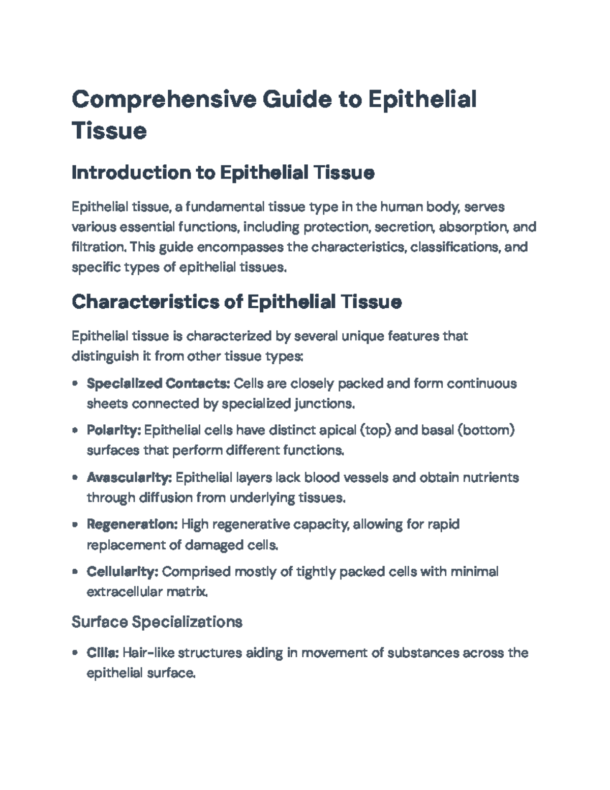 Comprehensive Guide to Epithelial Tissue Characteristics and Types ...