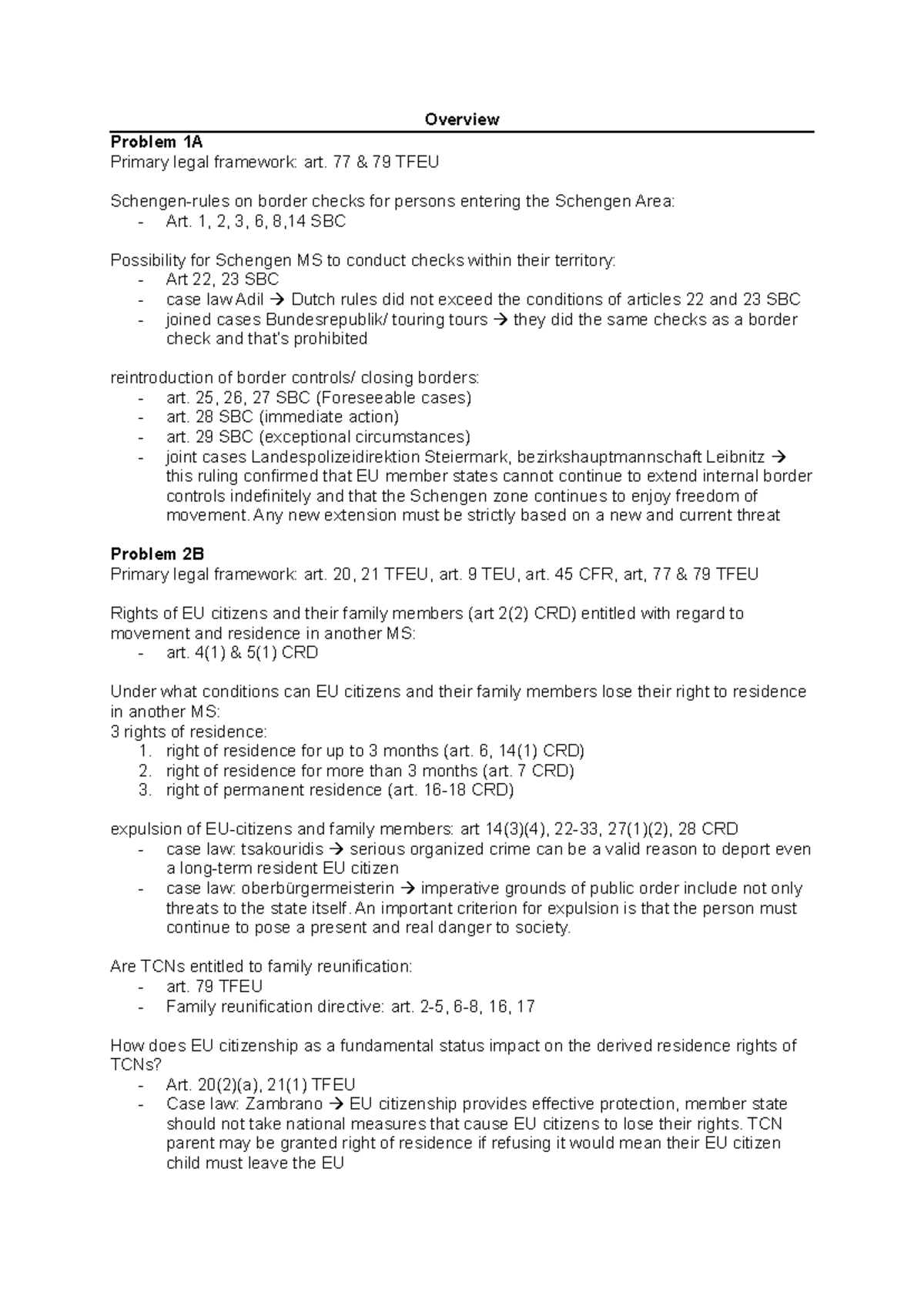 Overview of European Law: JHA Framework and Key Provisions - Studeersnel