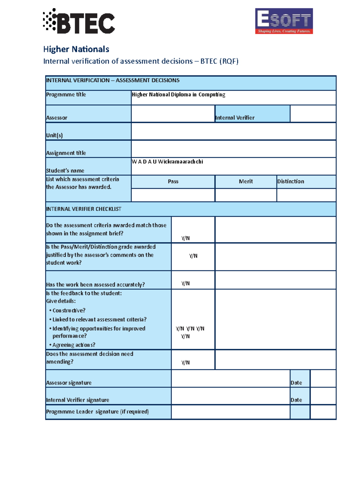 Higher Nationals Computing Unit 01: Programming Assignment Overview ...