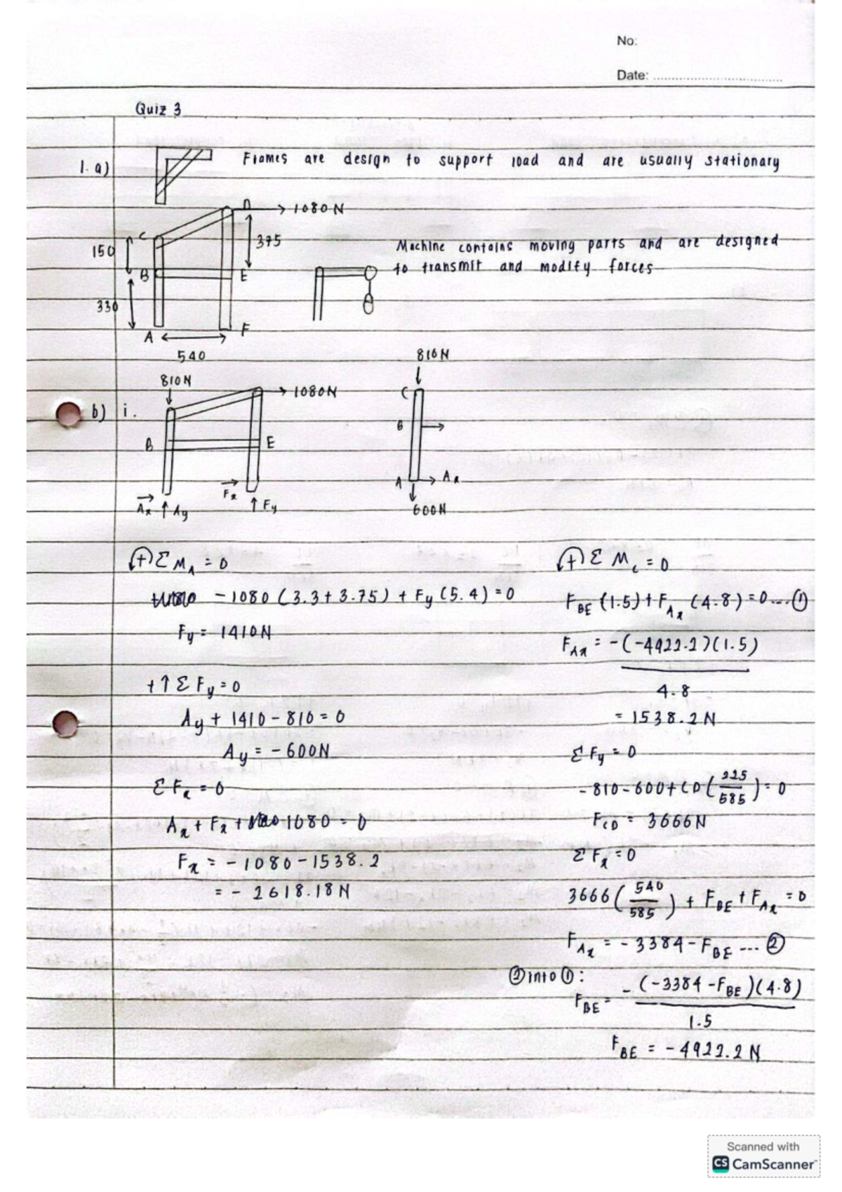 Quiz 3: Static Forces and Load Analysis - Homework Tutorial - Studocu