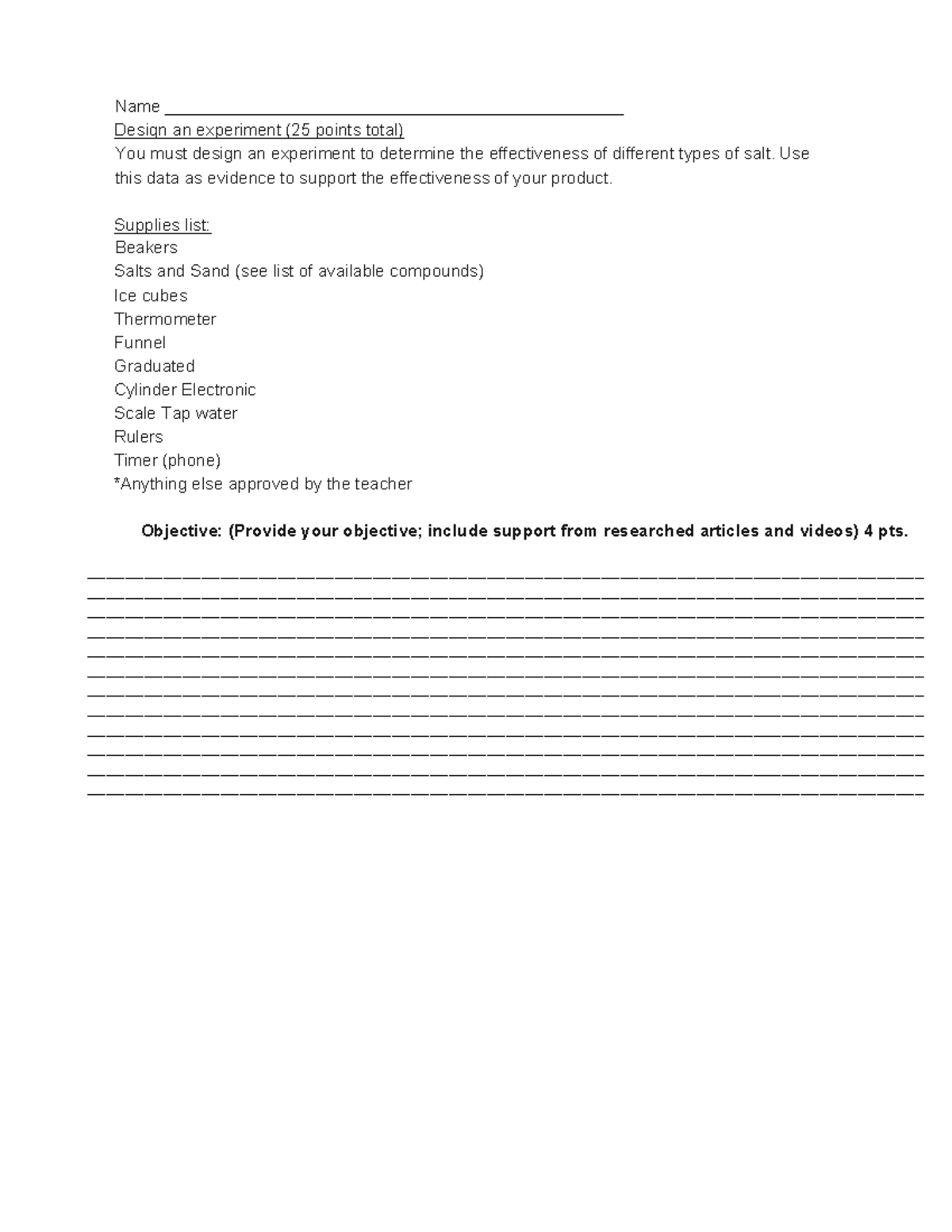 Chem Lab - Practice for a chem lab - Name Desiqn an experiment ( 25 ...