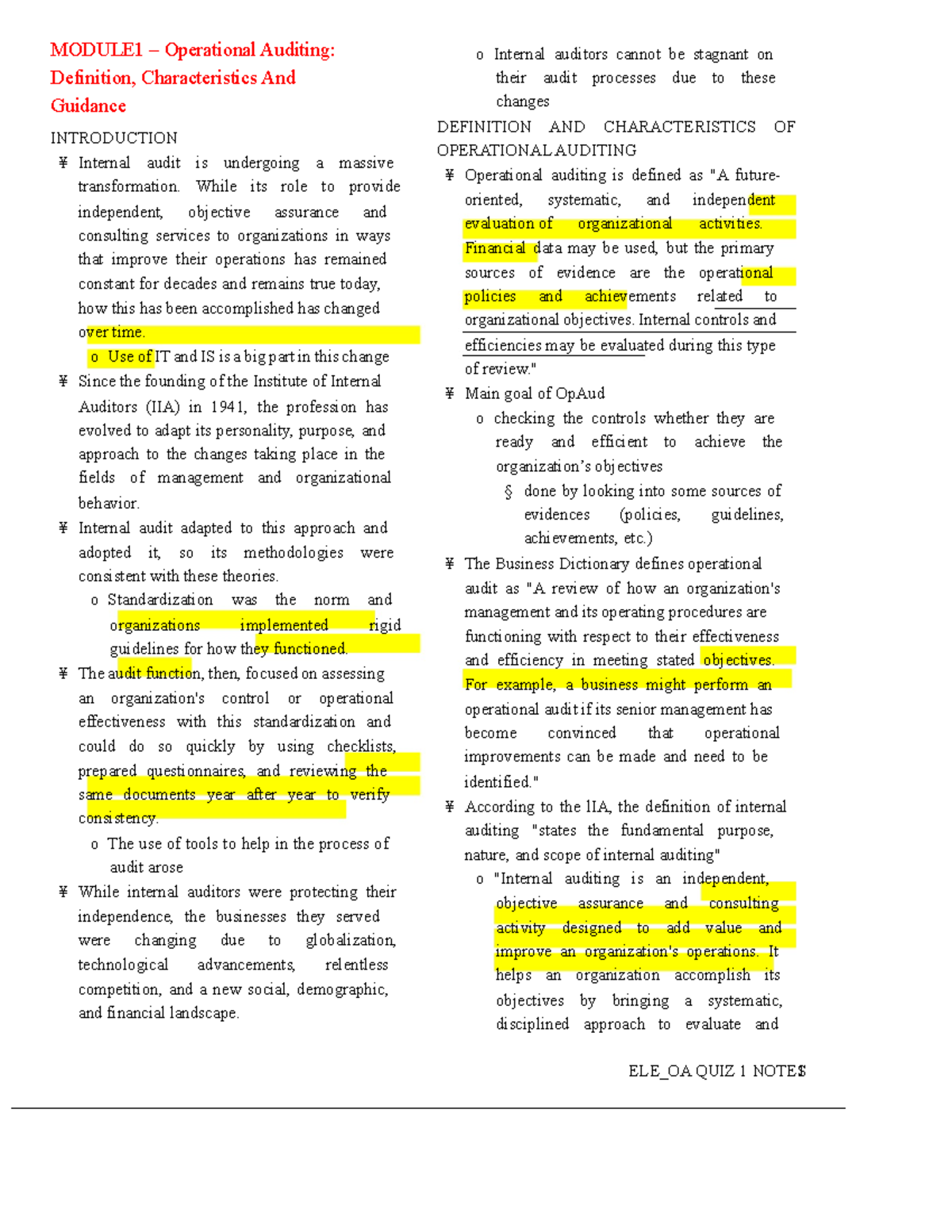 ELE_OA Operational Auditing: Key Concepts and Insights - Studocu