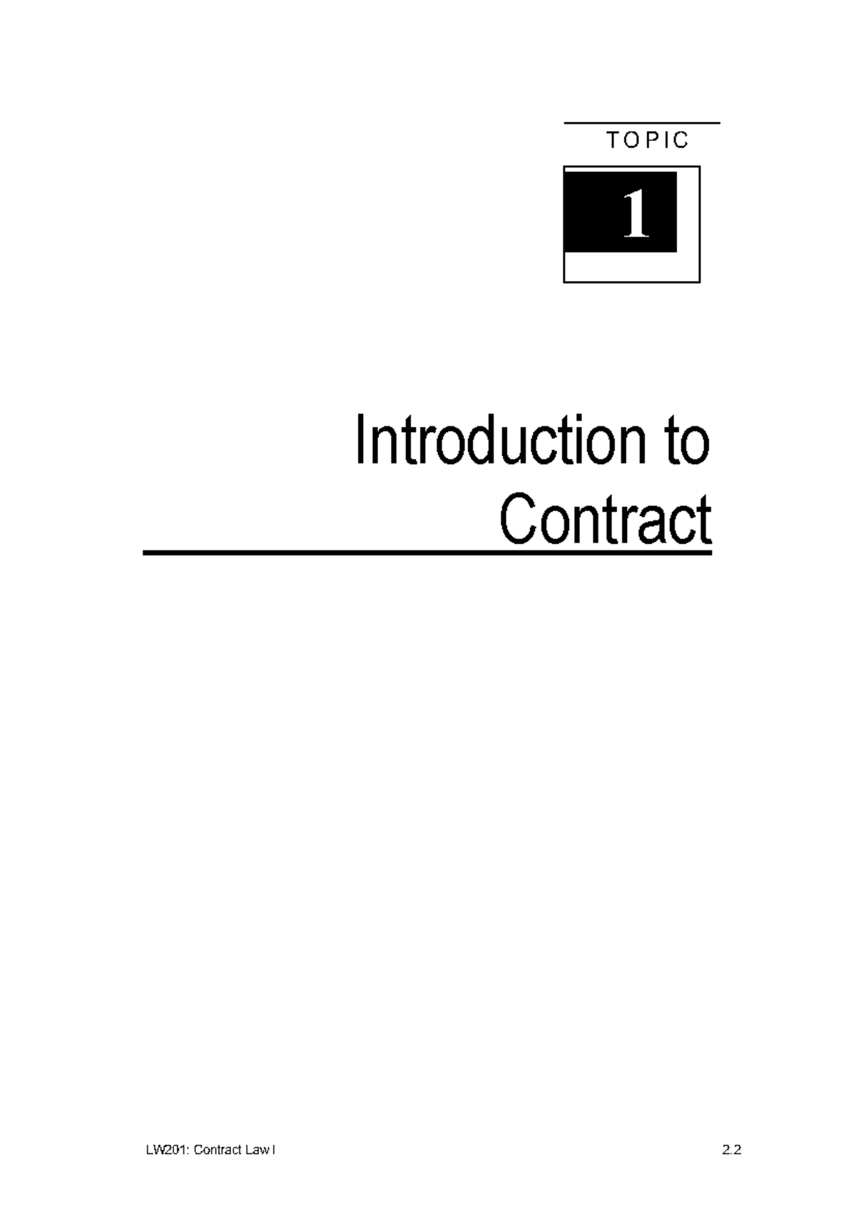 LW201: Contract Law I - Topic 1 Guide on Contract Definition and Law ...