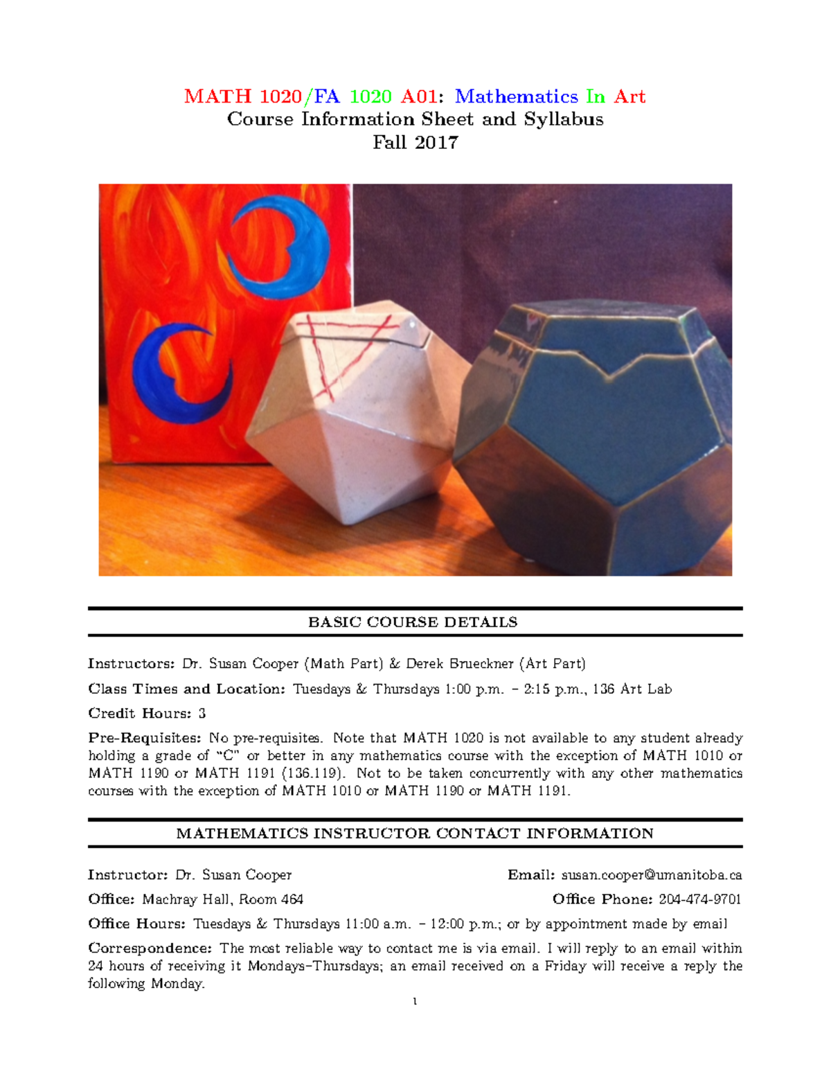 Math 1020/FA 1020 Syllabus: Mathematics in Art - Fall 2017 - Studocu