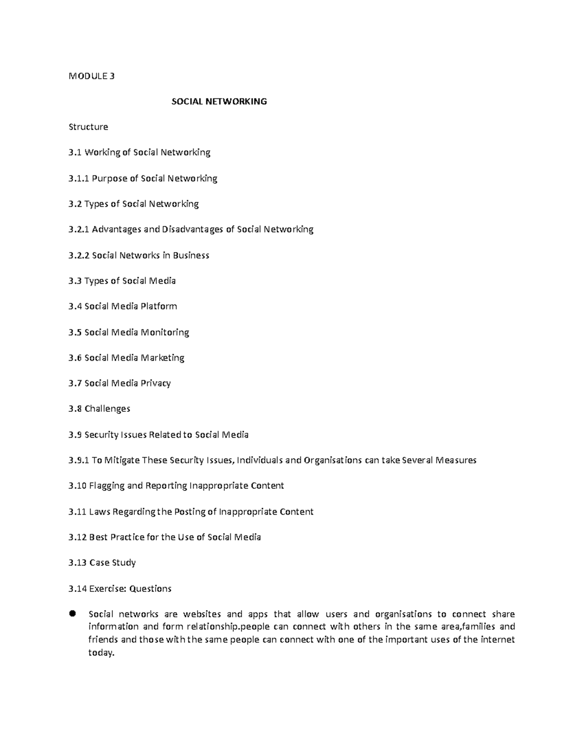 Module 3: Social Networking and Cybersecurity Insights - Studocu