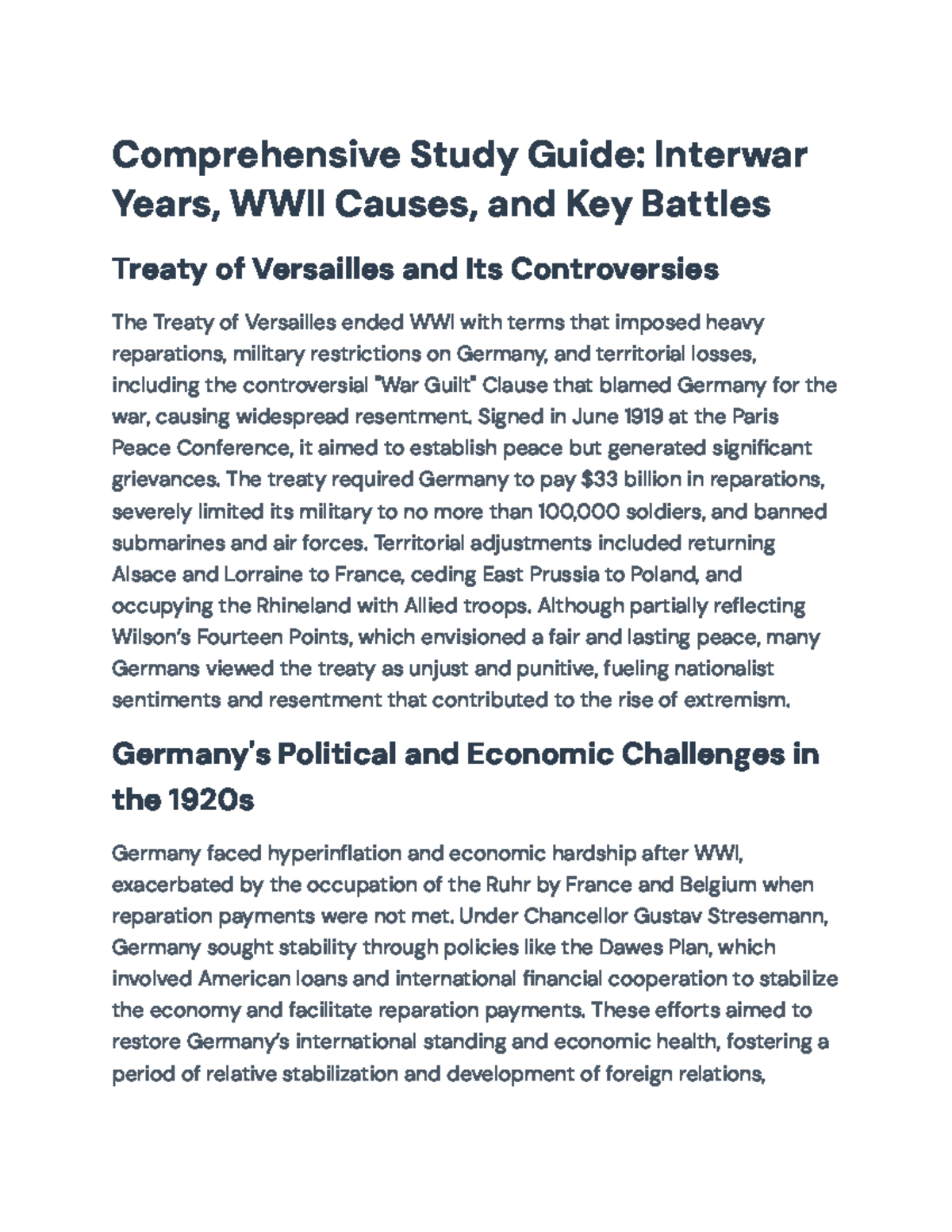 Comprehensive Study Guide: Key Topics of WWII and Interwar Periods ...