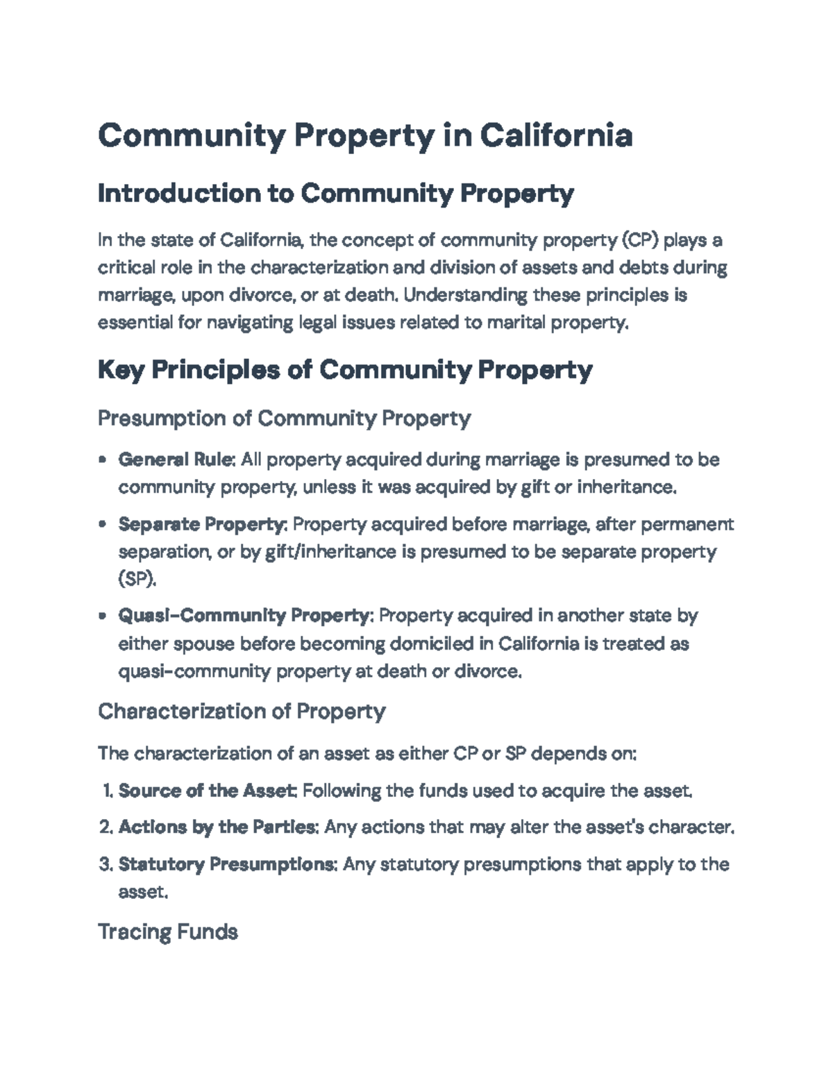 Final Exam Notes: Community Property Concepts in CA (LAW 101) - Studocu