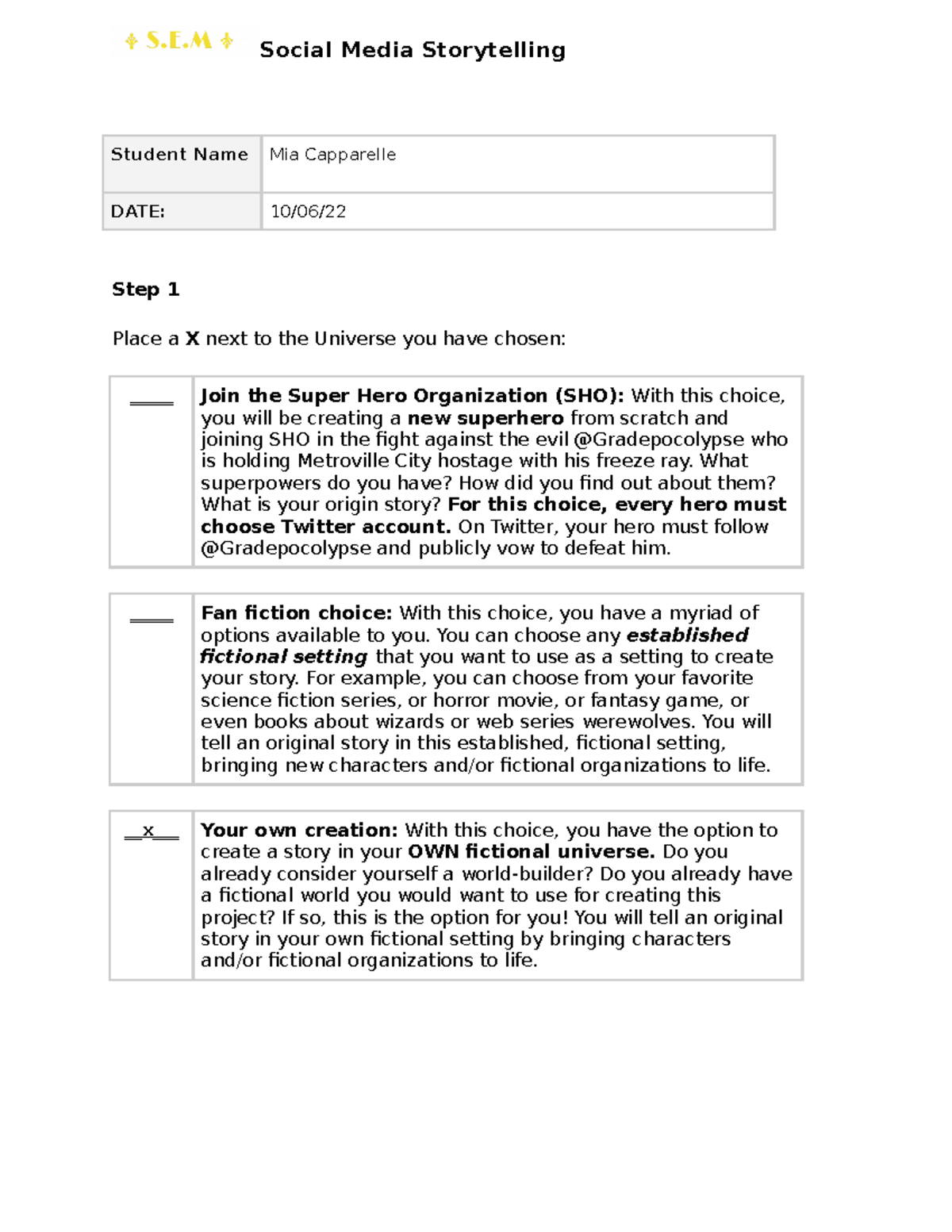 ENG 201 - Social Media Storytelling: Creative Project Notes - Studocu