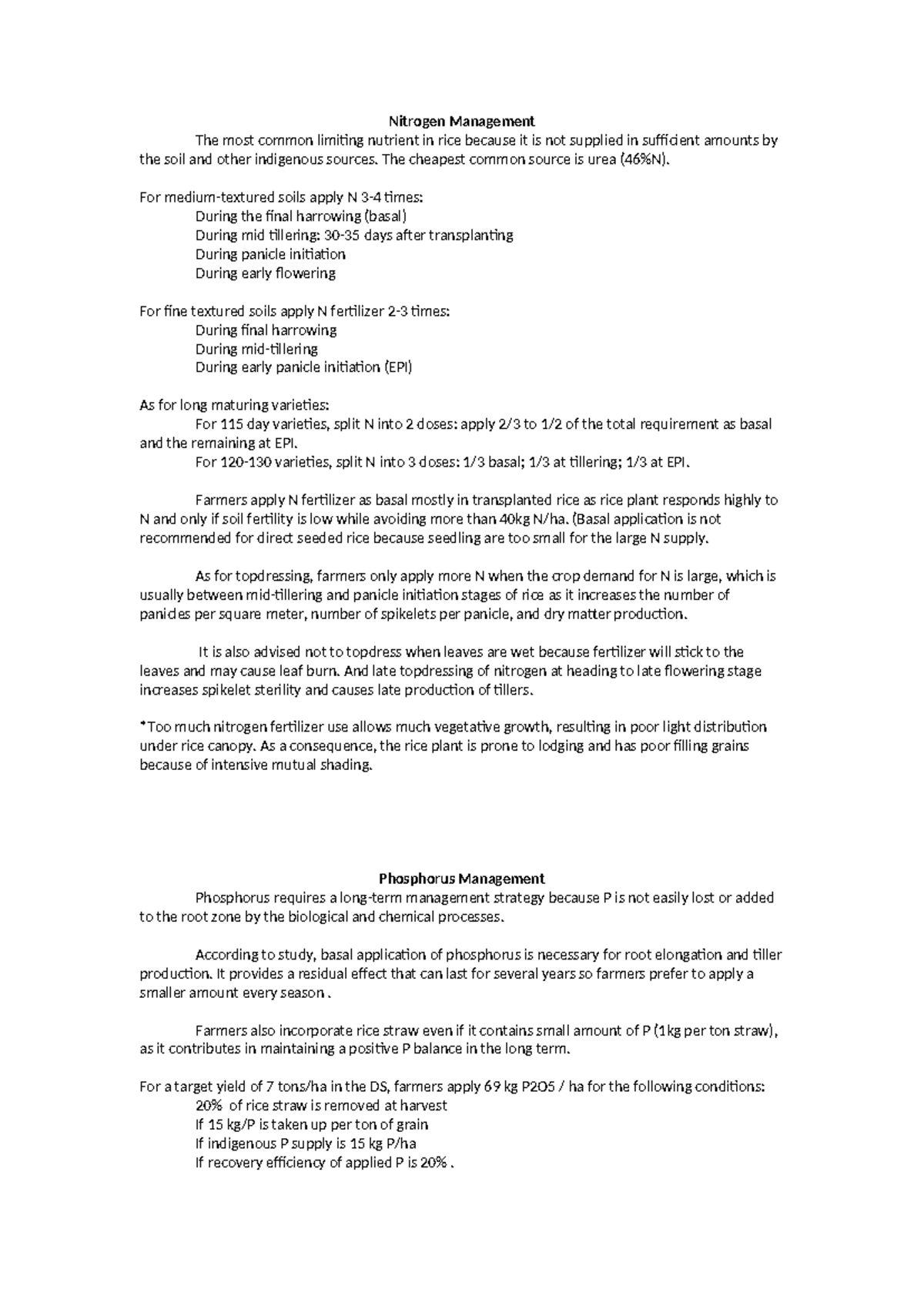 Nutrient Management - Nitrogen Management The most common limiting ...