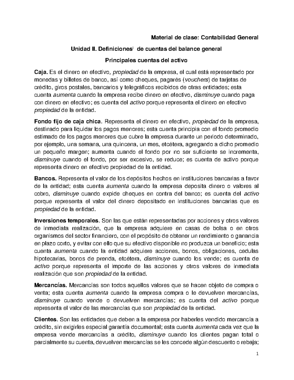 Cuentas del Balance General - Ejercicios de Contabilidad General - Studocu