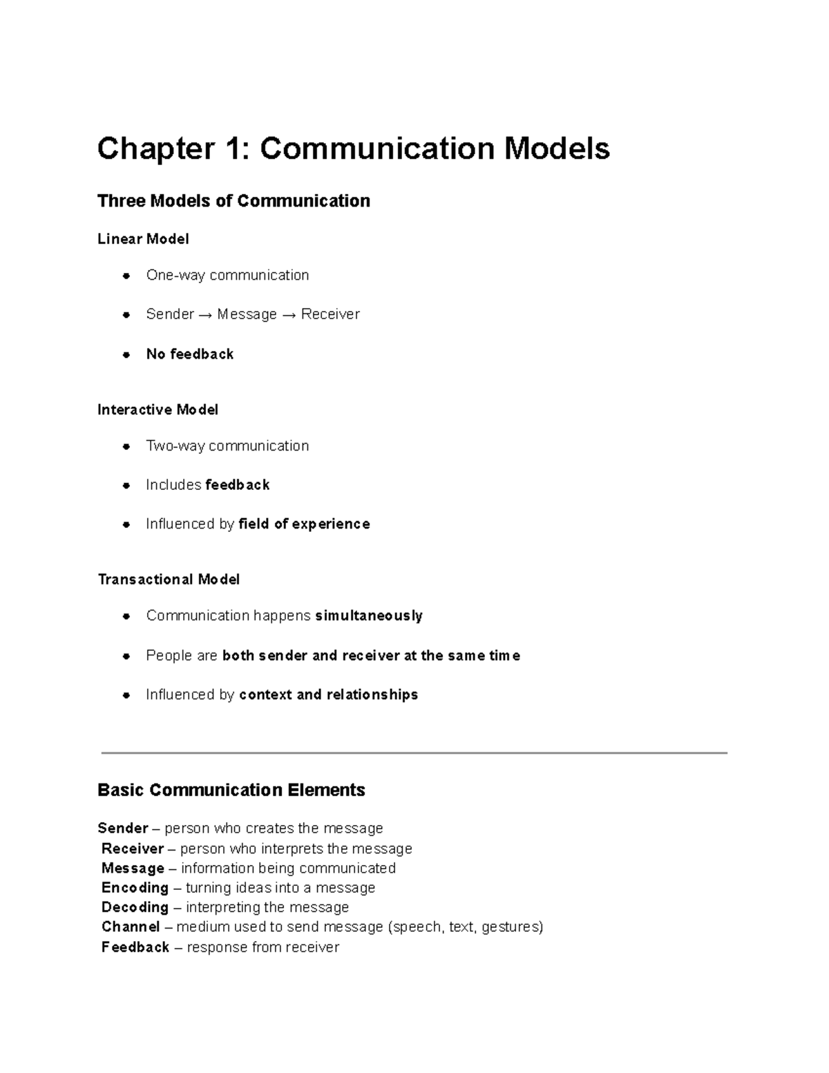 Chapter 1-10: Communication Models and Techniques - Studocu