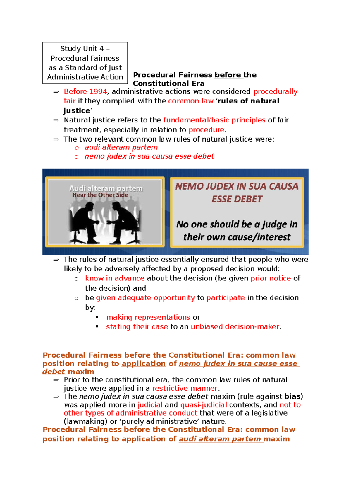 Study Unit 4: Procedural Fairness in Administrative Action - Studocu