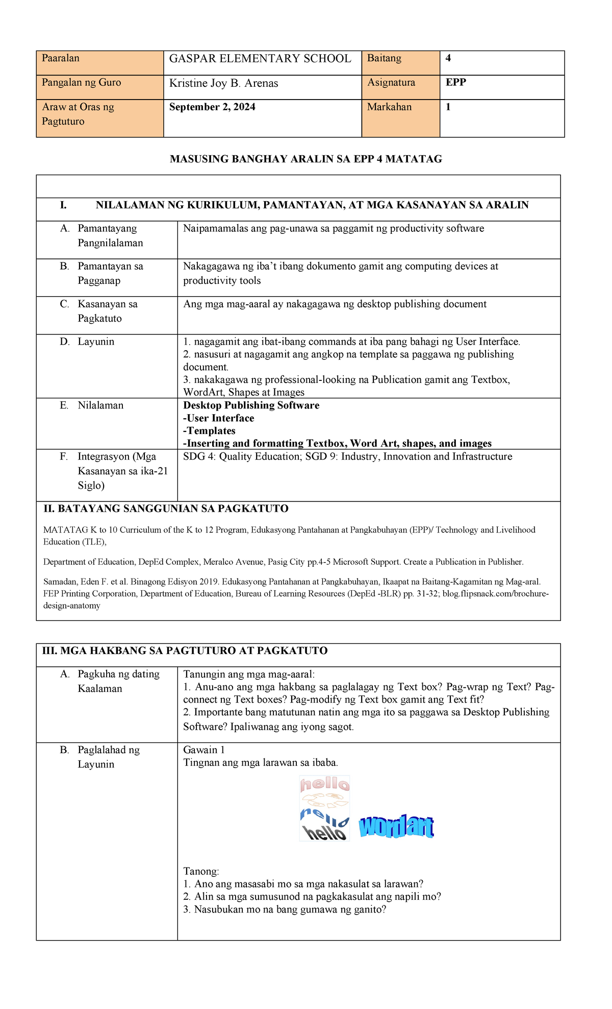 EPP 4 Final Exam: Masusing Banghay Aralin sa Desktop Publishing - Studocu