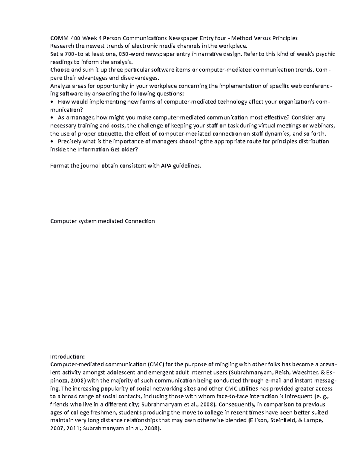 COMM 400 Week 4 Individual Communications Journal Entry How would ...