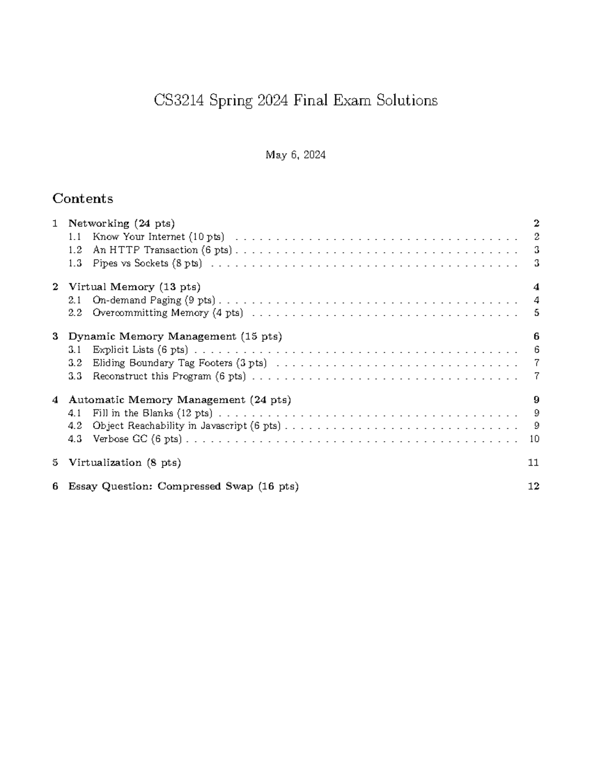 CS3214 Spring 2024 Final Exam: Detailed Solutions and Explanations ...