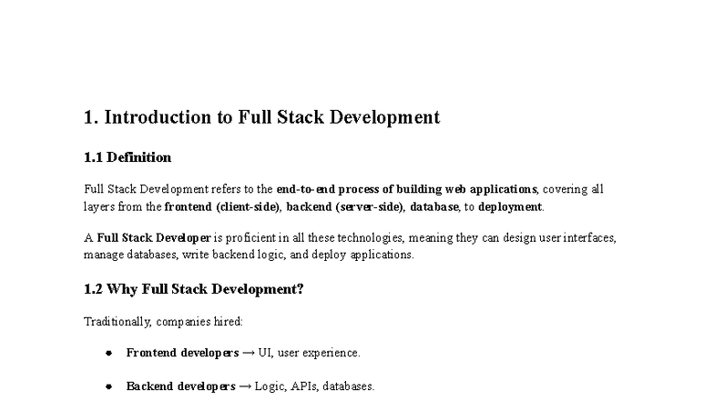 TCS-300-SM01 - Introduction to Full Stack Development Overview - Studocu