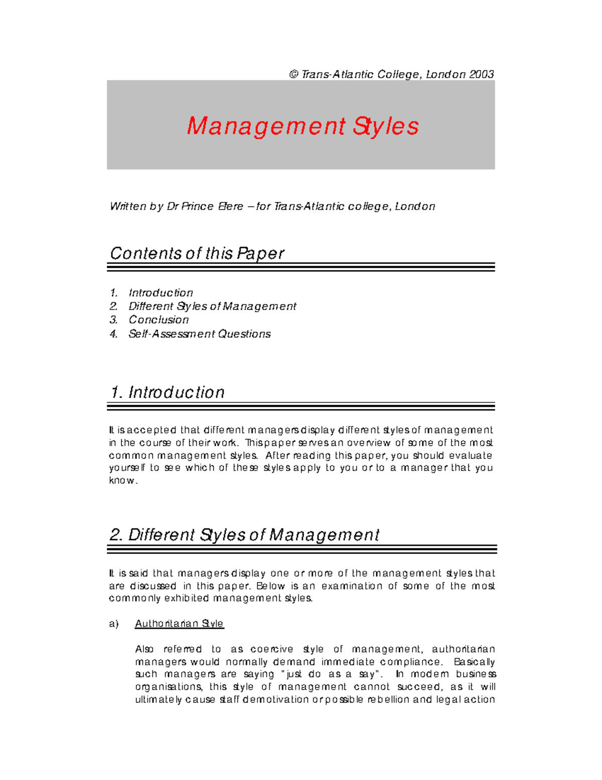 2 Management Styles: A Comprehensive Overview for RE Summer Program ...